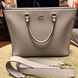 Coach Tote 40 Crossgrain Leather Carryall – Grey – Zip-Top – Fits 15” Laptop