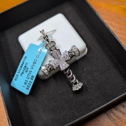 Moissanite Cross  Cuban Link Pendant 