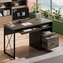 Bestier 47" Office Desk with Drawers, Industrial Computer Desk with Drawer, Reversible Teacher Desk with Storage & Keyboard Tray for Small Space Home 