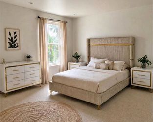 Upholstered Bed Frame with Tall Headboard