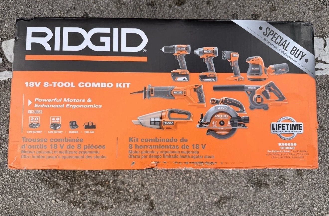 RIDGID 18V Cordless 8-Tool Combo Kit