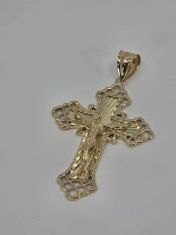 14K Solid Gold Crucifix Religion Cross Diamond Cut Jesus Pendant