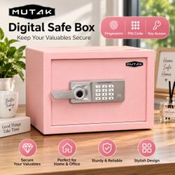 Pink Biometric Safe Box – Fingerprint, PIN & Key Access | 1.0 Cu Ft