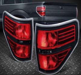 2009 - 2014 FORD F150 PAIR BLACK TRIM RED LENS TAIL BRAKE LIGHTS