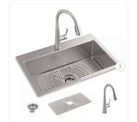 Cursiva 18-Gauge Stainless Steel 33 in. Single Bowl Drop-In Kitchen Sink with Faucet