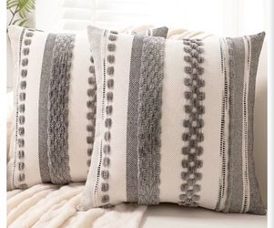 Decorative Neutral Farmhouse Pillow case 18x18 Set of 4 Cushion Case Striped Square Pillows Cover Couch Pillow Cases Accent Pillowcase for Sofa Bed,Gr