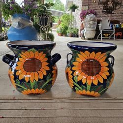 Talavera Sunflower Clay Pots, Planters,Plants, Pottery $60 cada uno.