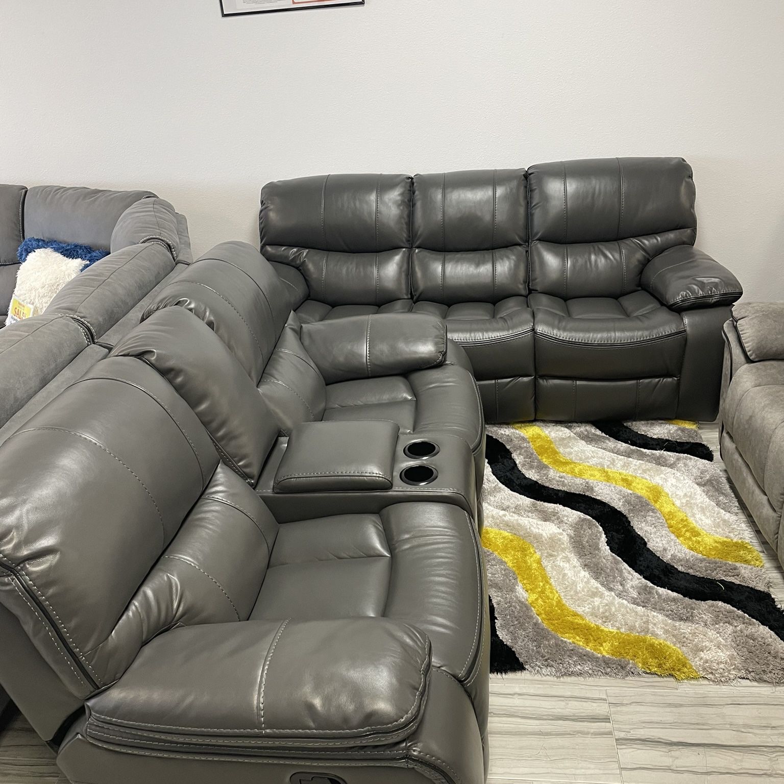 Madrid Gray Leather Reclining Sofa And Loveseat. Set Only $899. Easy Finance Option. Same-Day Delivery.