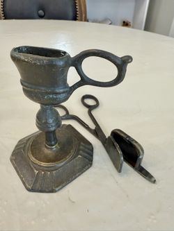 Vintage bronze candle Snuffer & trimmer with holder