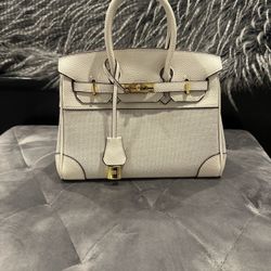 Birkin Leather And Canvas Purse 