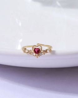 Cubic Zirconia Heart & Flower Cuff Ring