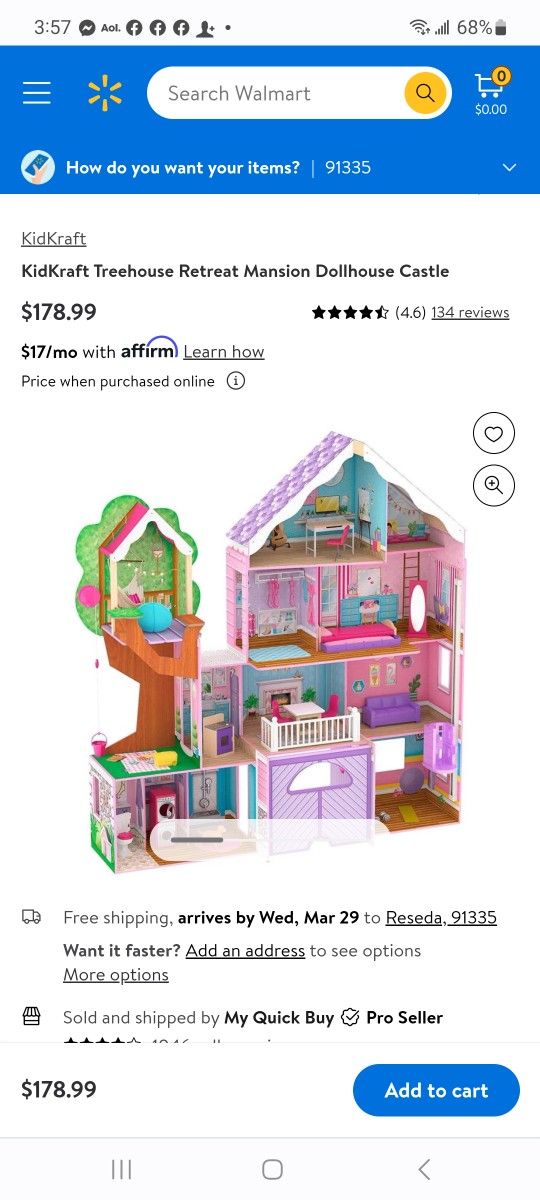 KidKraft Treehouse Retreat Mansion Dollhouse Castle $120