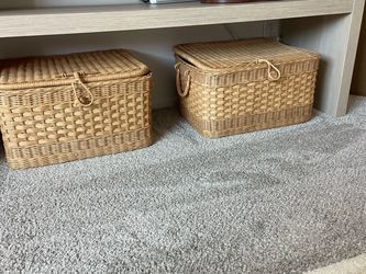 Large Lidded Rattan Weave Basket x2!!!