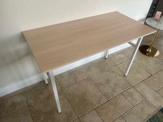 Office Computer Desk - 47.2” light wood on white metal - no assembly required