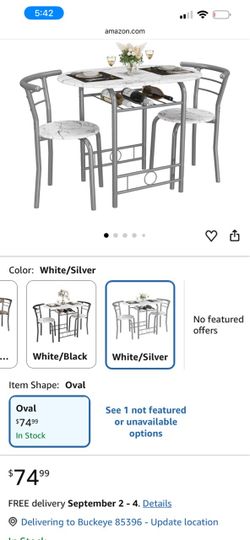 3-Piece Oval Dining Table Set White/Silver
