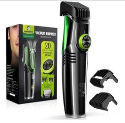 Beard Trimmer for Men: Vacuum Mustache Trimmer for Less Mess -IPX7 Waterproof- Rechargeable Electric Beard Cutting Kit with Adjustable Length Comb-Bui