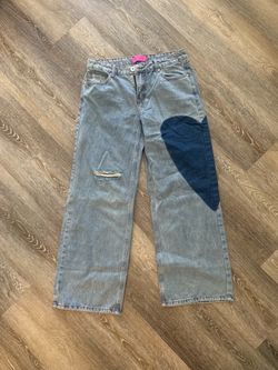 Light Wash Jeans with Heart Patch and Distressing