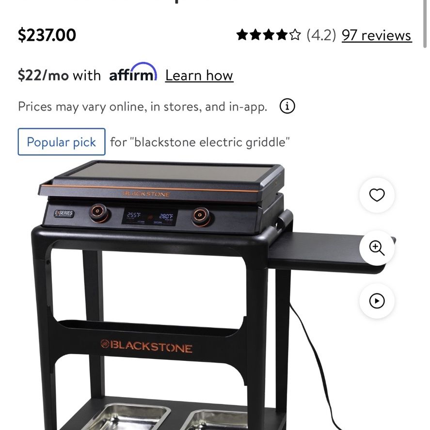 Blackstone E-Series 2-Burner 22 Electric Tabletop Griddle with Prep Cart 