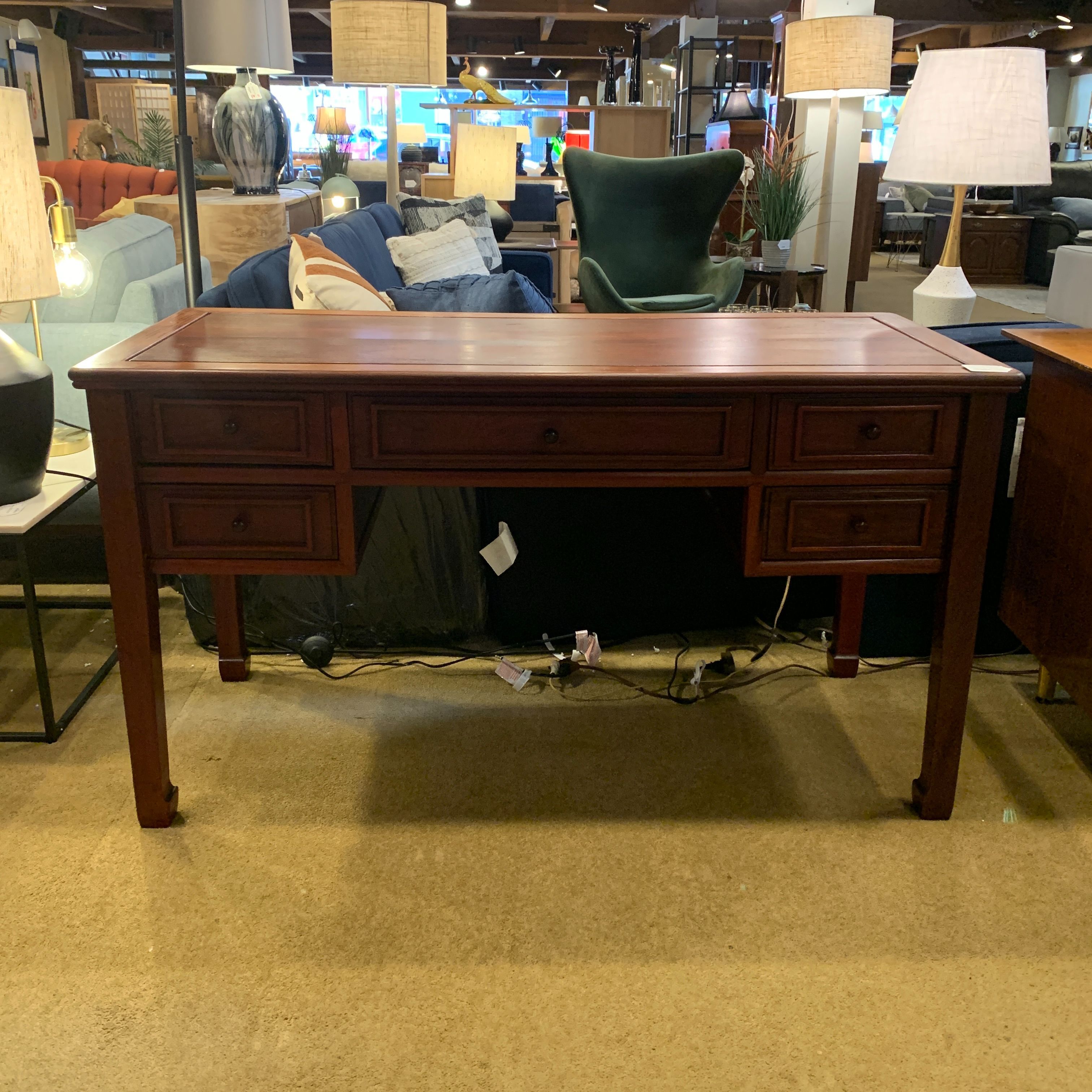 Reddish Wood 5 Drawer Desk