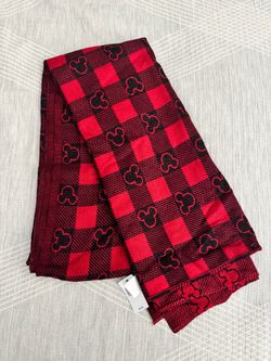 Disney Mickey Mouse Red & Black Plaid Scarf — NWT