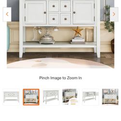 Angel 46 in. White Stand ard Rectangle Wood Console Table with Cabinet and Shelf