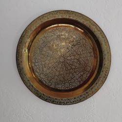 Elegant Round Brass Tray, Handcrafted With Intricate Design, Tray serving dish 21 In Around
