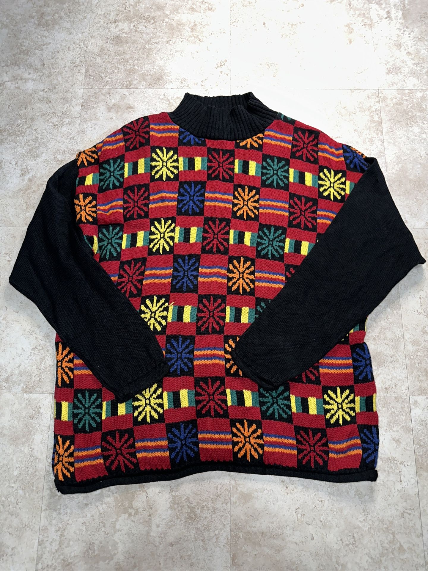RARE Vintage 80s ESPRIT Knit Sweater Abstract Geometric Colorblock Women's M