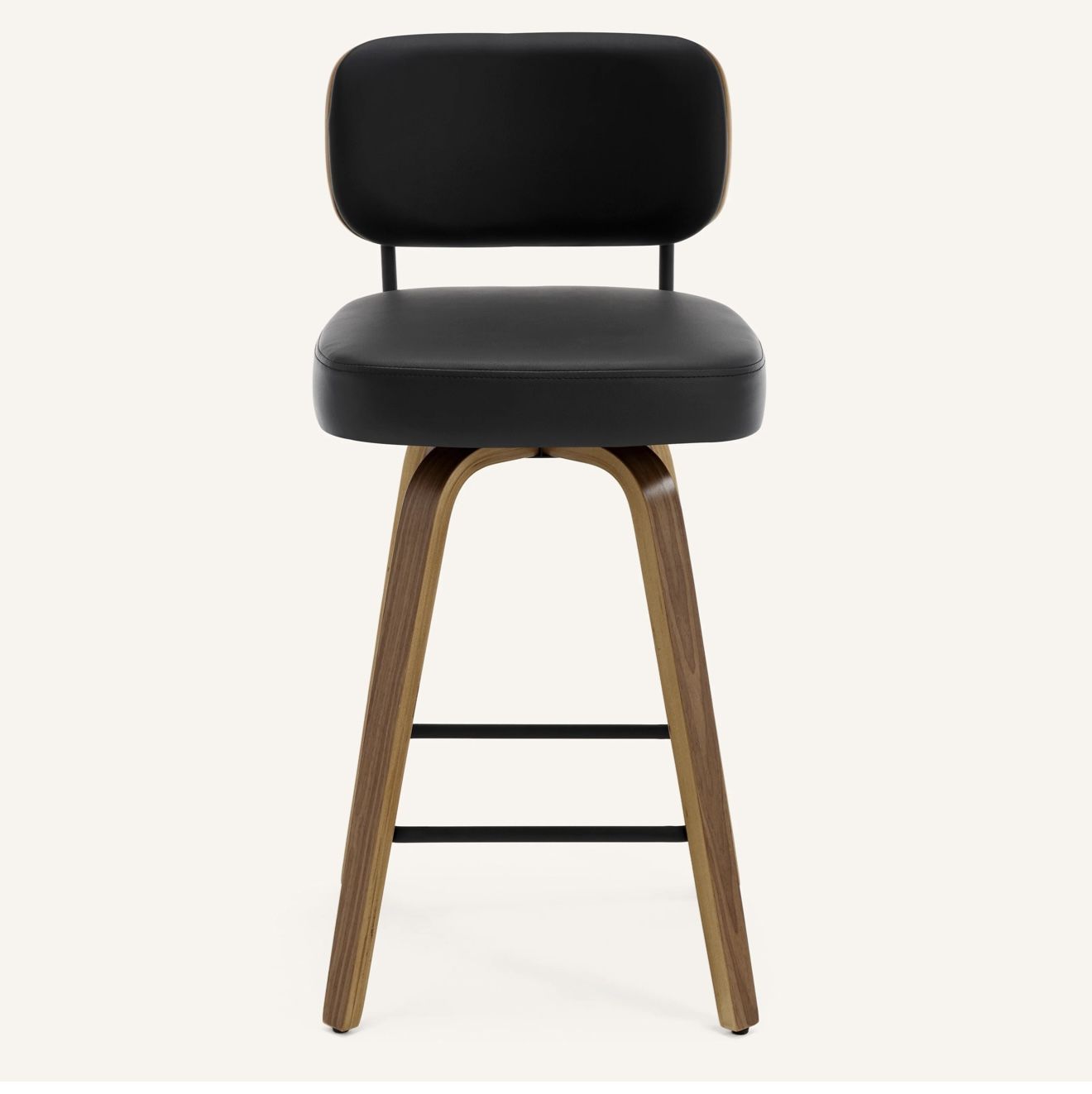 Swivel Bar Height Stools, Upholstered Faux Leather Barstools with Back, 29" Seat Height Tall Bar Stools for Kitchen Counter, Black Wood Frame