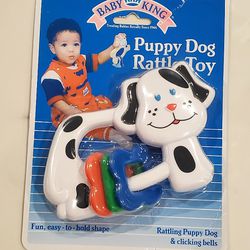 BABY MAN KING Treating Babies Royally Since 1946 Dog Rattle Toy Rattling Puppy Dog & clicking bells
Fun, easy-to-hold shape Up to 18 months

BABYLY KI