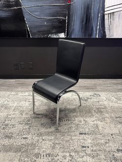 OFS Black Leather and Chrome Legs Guest Chair