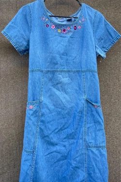 Vintage Bobbie Brooks Denim Floral Maxi Dress Women’s Sz L Embroidered Cottageco