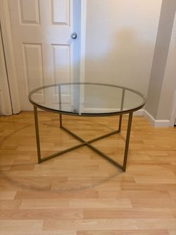 Round Glass Coffee Table with Gold Metal Frame