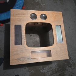 26"× 27"x21"H.   Preschool table for kids. My kid had a great time climbing underneath and placing toys around. It came with plastic bin for the cente