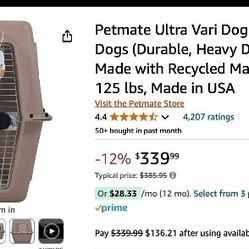 Petmate Ultra Vari Dog Kennel for Extra Large Dogs, 48 in. Lon) 90 to 125 lbs,