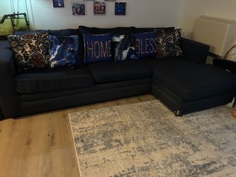 Navy Blue Fabric Sectional Sofa with Chaise