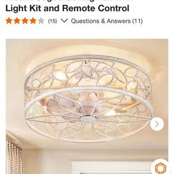 18 in. Indoor White Gold Flush Mount Caged Ceiling Fan with Light Kit and Remote Control