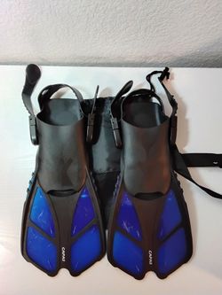 Snorkel Fins Adjustable Buckles Open Heel Swim Flippers Travel Size, S/MD 9-13