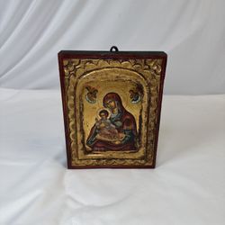  handmade Byzantine-style religious icon of the Virgin Mary (Theotokos) with Child Jesus.