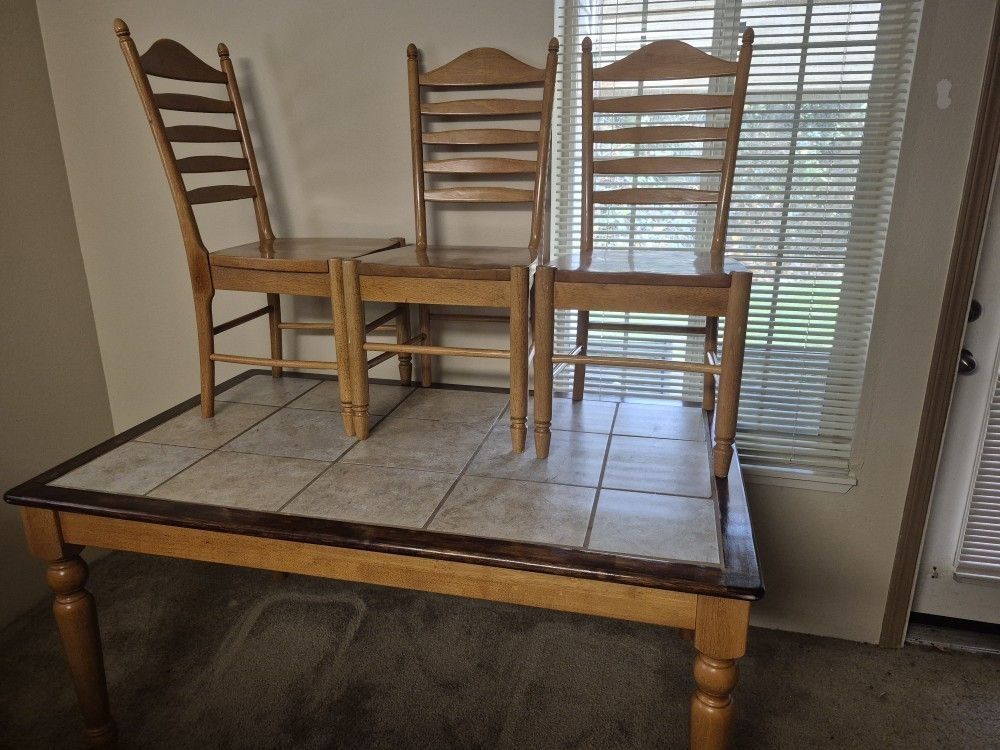 Stone Tile Wooden Table And Chairs