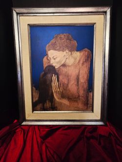 Mid 20th Century High-quality  Framed Print of Famous Painting by Pablo Picasso Titled " Woman with a Raven " by Rudolph Lesch Fine Arts 22.5"×28.5"