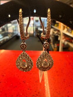 14KT White Gold Tear Drop Earrings W/ Natural VS2 Diamonds 45844-1