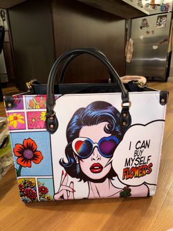 I Can Buy Myself Flowers - Comic Girl Personalized Custom Leather Handbag, All Over Print Handbag