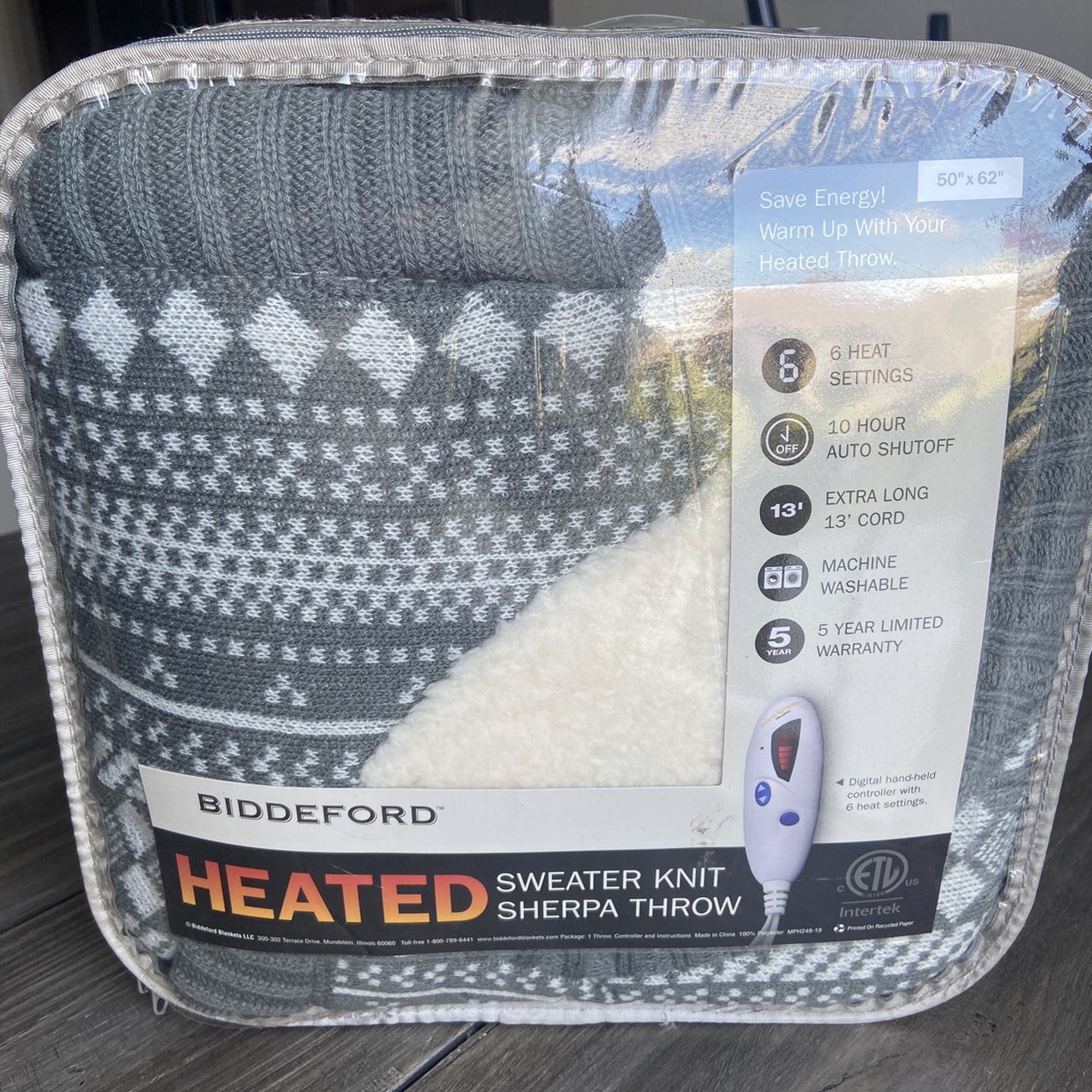 Heated Sweater Knit Sherpa Throw Blanket
