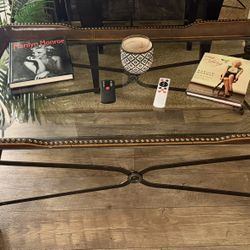 Vintage Maitland-Smith Attributed Leather and steel coffee table  