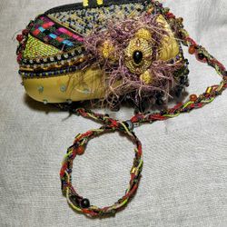 Mary Frances Hardshell Handbag with Beaded Shoulder Strap.