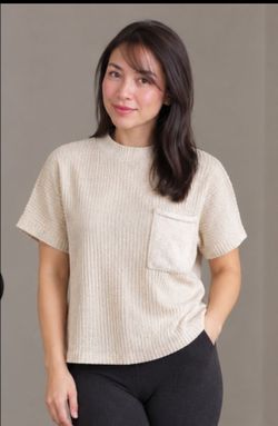 Cream Ribbed Knit Short Sleeve Sweater Top