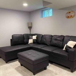 Beautiful Leather Sectional W/ Ottoman 