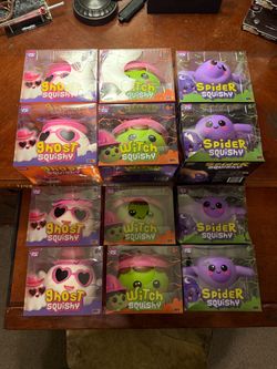 NEW RELEASE!! FULL 3-PIECE SET!! Lot of 12 - Crazy Fun Ghost + Spider + Witch Squishies!!!