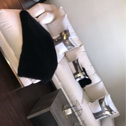 White Sofa, Coffee Table, and End Table