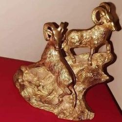 VINTAGE SOLID BRASS RAM STATUE FIGURINE HOROSCOPE ASTROLOGY ZODIAC ARIES TABLE DECOR